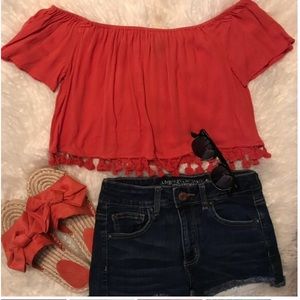 Crop Tassel Off the Shoulder Top
